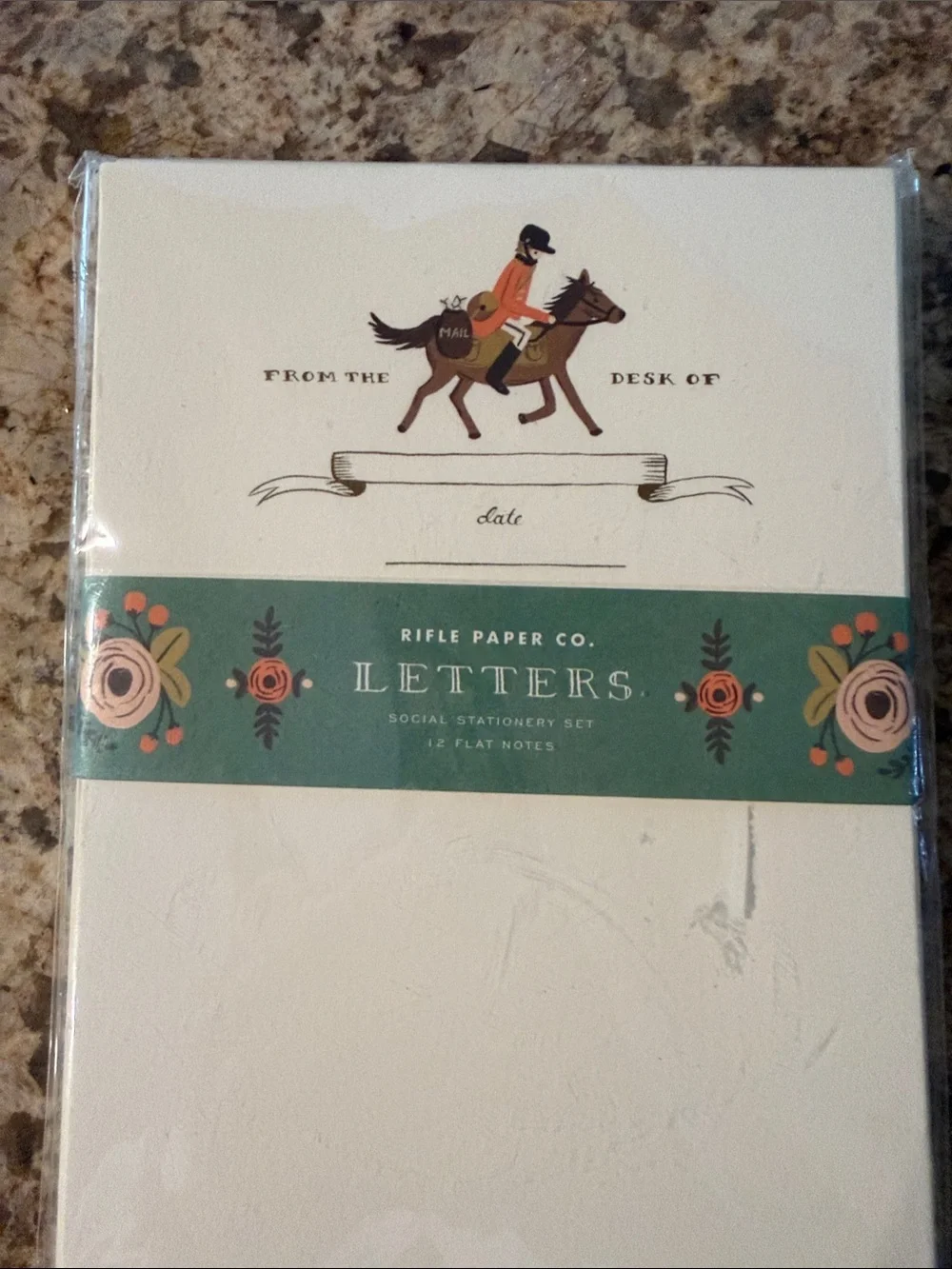 Rifle Paper Co. Cream & Teal Equestrian Note Set 12 flat notes